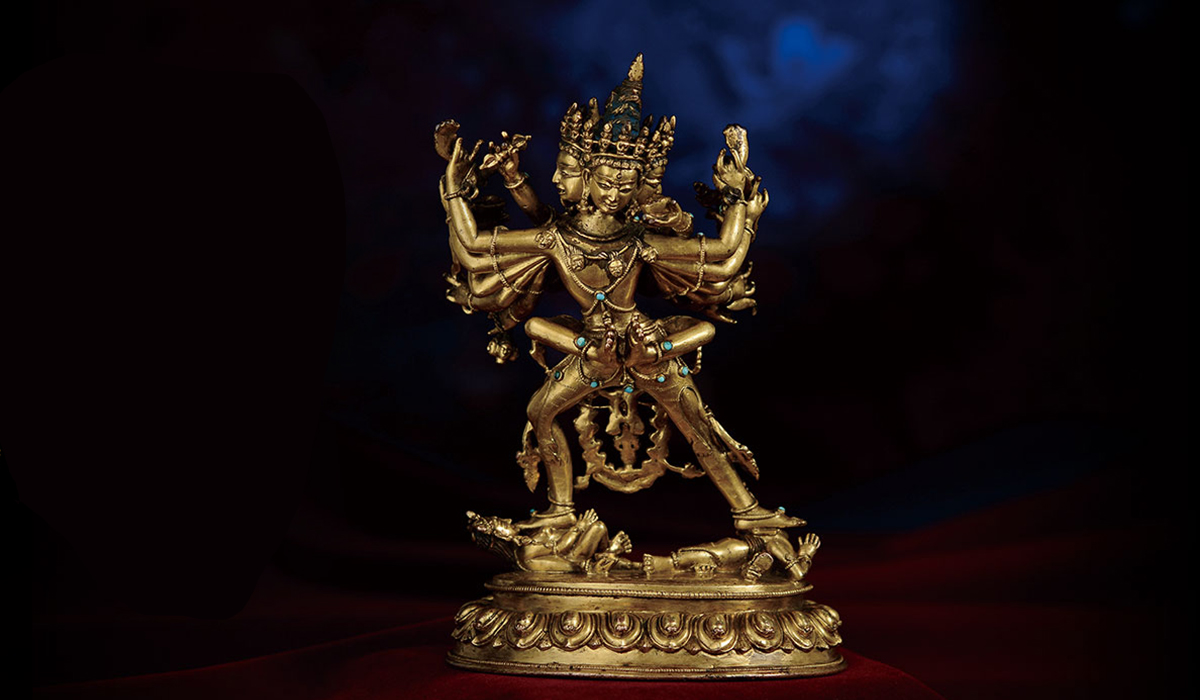 15世纪西藏风格红铜鎏金胜乐金刚
